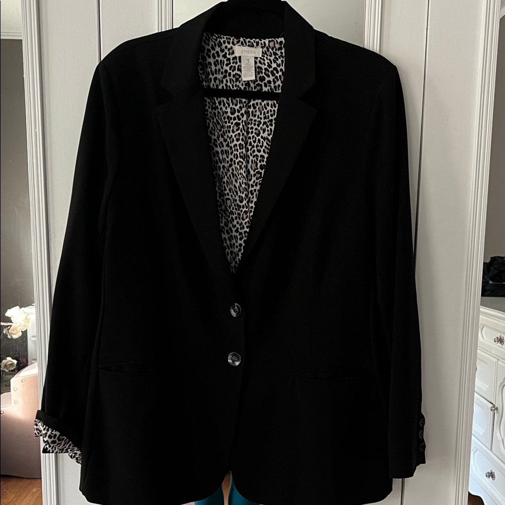 Chico's Black Blazer with Leopard Print Lining